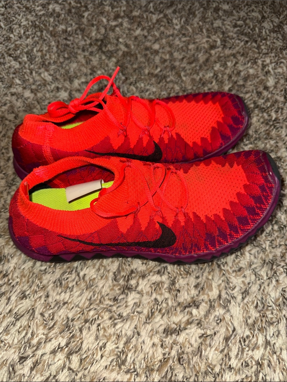 Nike Free Flyknit 3.0 Running Shoes - Bright Crimsom with Purple Accents Size 8